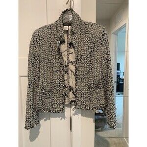 JONES NY Black & White Floral Lining Lace Blazer JACKET Sz 10